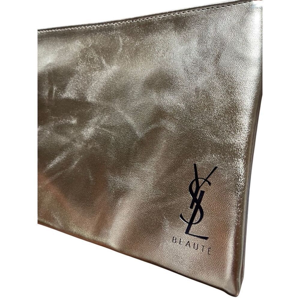 YSL YVES SAINT LAURENT BEAUTE FLAT POUCH GOLD MAKE UP COSMETICS BAG CLUTCH PURSE - Picture 3 of 9
